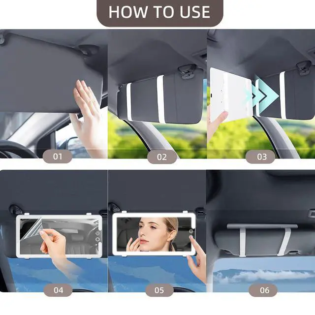 Alt view image 5 of 7 - Led Car Sun Visor Vanity Mirror, Large Interior Mirrors with Lights, Dimmable Light up Vanity Makeup Mirror for Car,Rechargeable Rearview Mirrors for Sun Visor (White)