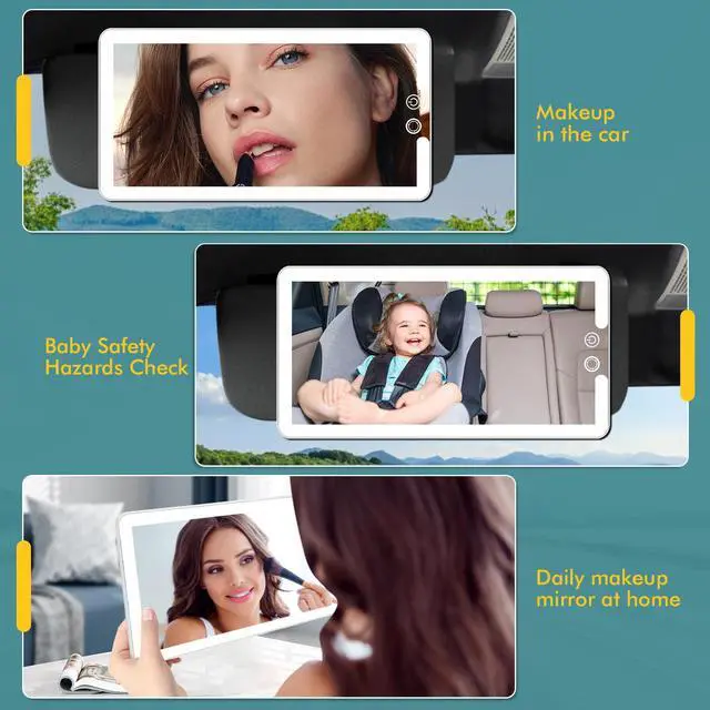 Alt view image 6 of 7 - Led Car Sun Visor Vanity Mirror, Large Interior Mirrors with Lights, Dimmable Light up Vanity Makeup Mirror for Car,Rechargeable Rearview Mirrors for Sun Visor (White)