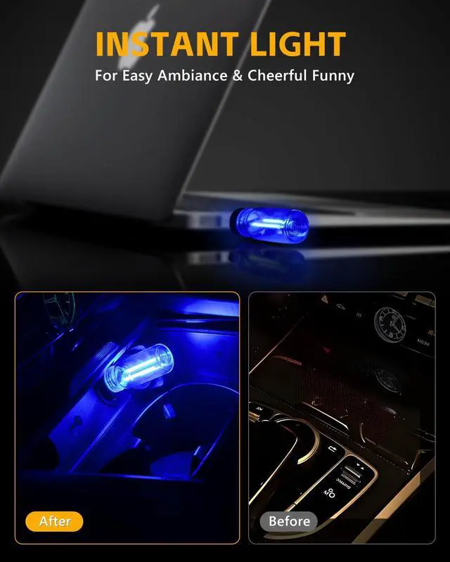 Alt view image 2 of 7 - 2PCS USB Lights for Car, Touch Adjustment Lights, Plug in USB Vehicle Interior Ambient Light, Mini LED Retro Bulb Glass Bottle Night Light for Camping, Holiday Decoration, Party, Bedroom (Blue)