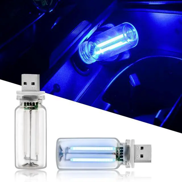 Main image of 2PCS USB Lights for Car, Touch Adjustment Lights, Plug in USB Vehicle Interior Ambient Light, Mini LED Retro Bulb Glass Bottle Night Light for Camping, Holiday Decoration, Party, Bedroom (Blue)
