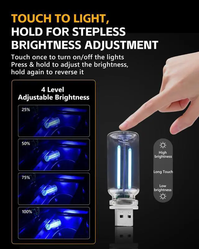 Alt view image 4 of 7 - 2PCS USB Lights for Car, Touch Adjustment Lights, Plug in USB Vehicle Interior Ambient Light, Mini LED Retro Bulb Glass Bottle Night Light for Camping, Holiday Decoration, Party, Bedroom (Blue)