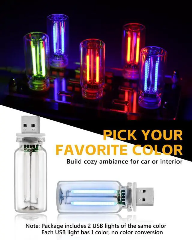 Alt view image 7 of 7 - 2PCS USB Lights for Car, Touch Adjustment Lights, Plug in USB Vehicle Interior Ambient Light, Mini LED Retro Bulb Glass Bottle Night Light for Camping, Holiday Decoration, Party, Bedroom (Blue)