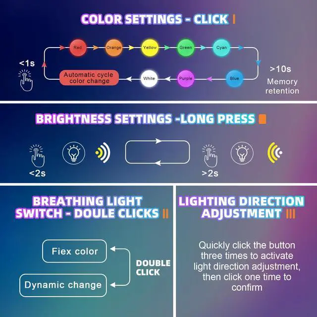 Alt view image 4 of 6 - 2 Pcs Mini USB LED Light Car LED Interior Lighting 5v RGB Foldable Ambient Lighting Adjustable 8 Color and Brightness Smart USB Night Lamp for Cars Laptop Keyboard (USB-A)