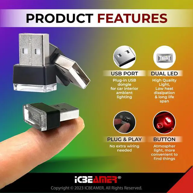 Alt view image 2 of 7 - Mini USB LED Light 1-Pack (Red) | Direct Plug-in Miniature/Nano Car Interior Ambient Accent Lighting Kit, Universal Fit for Auto Interior and Trunk