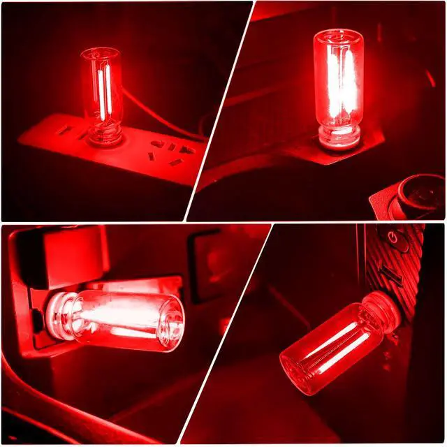 Alt view image 6 of 7 - 2 PCS Car USB Lights, Plug-in Retro Car Atmosphere Lamp with Touch Dimmable, Portable Mini Glass Bottle LED Bulb Night Lights for Vehicle Bedroom Hallway Camping Holiday Decoration (Red)