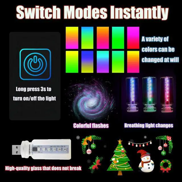 Alt view image 4 of 7 - 13 in 1 Car USB Night Light, Touch Adjustment Interior Car Lights, Portable Mini Glass Bottle LED Bulb Night Lights for Car, Camping, Party, Holiday Decoration, Bedroom, Desktop