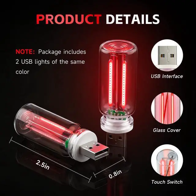 Alt view image 2 of 7 - Mini USB Night Light Bulb for Car, 2PCS