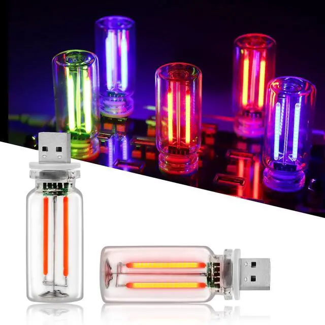 Main image of 2PCS USB Car Lights, Touch Adjustment Lights, Plug in USB Vehicle Interior Ambient Light, Mini LED Retro Bulb Glass Bottle Night Light for Car, Camping, Holiday Decoration, Party, Bedroom (Red)