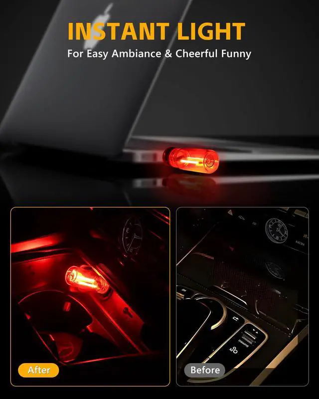 Alt view image 2 of 7 - 2PCS USB Car Lights, Touch Adjustment Lights, Plug in USB Vehicle Interior Ambient Light, Mini LED Retro Bulb Glass Bottle Night Light for Car, Camping, Holiday Decoration, Party, Bedroom (Red)