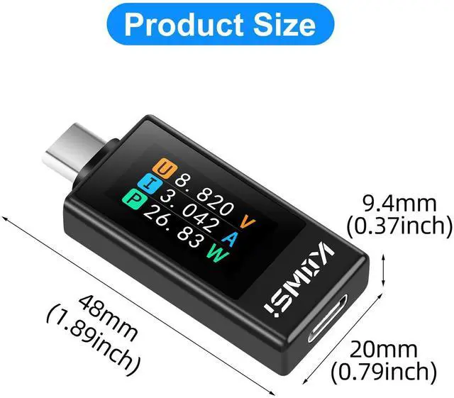 Alt view image 2 of 6 - USB C Power Meter Tester, Type-C Fast Charger Detector with Color Display, 360W 30V 12A Digital Multimeter for Power Bank, Phone, Laptop, Charger, Cable Testing