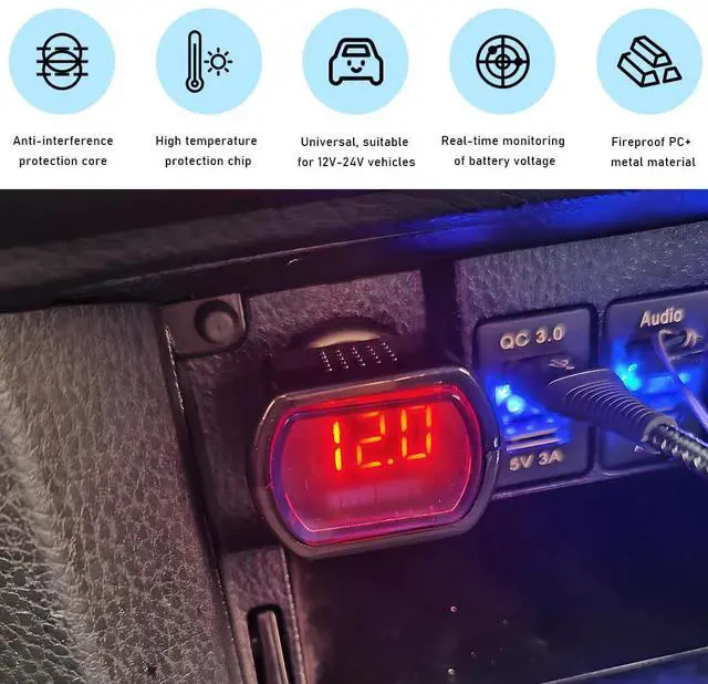 Alt view image 3 of 6 - Car LED Display Voltmeter, DC 12V 24V Battery Voltage Tester Digital Panel Meter, Electric Voltage Gauge Monitor for Car Truck Motorcycle, Universal Car Accessories