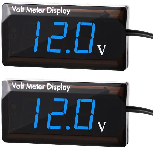 Main image of 2 Pieces DC 4 to 28V Car Digital Voltmeter 12V Voltage Meter Car Audio Gauge LED Display 12V Waterproof Voltage Gauge Meter for Motorcycle(Blue Light)