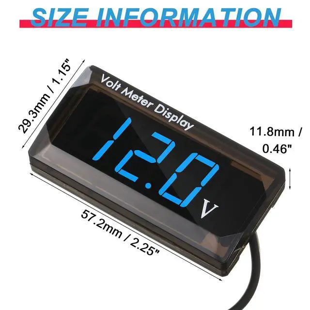 Alt view image 3 of 7 - 2 Pieces DC 4 to 28V Car Digital Voltmeter 12V Voltage Meter Car Audio Gauge LED Display 12V Waterproof Voltage Gauge Meter for Motorcycle(Blue Light)