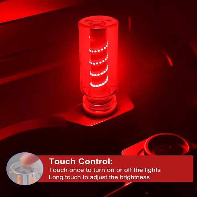 Alt view image 2 of 6 - USB Light for Car, Touch Dimmable Retro Interior Lamp LED Ambient Lighting, Portable Mini Glass Bottle LED Bulb Night Light for Vehicle Bedroom Hallway Camping Holiday Decoration (Red)
