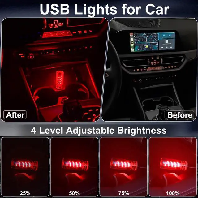 Alt view image 3 of 6 - USB Light for Car, Touch Dimmable Retro Interior Lamp LED Ambient Lighting, Portable Mini Glass Bottle LED Bulb Night Light for Vehicle Bedroom Hallway Camping Holiday Decoration (Red)
