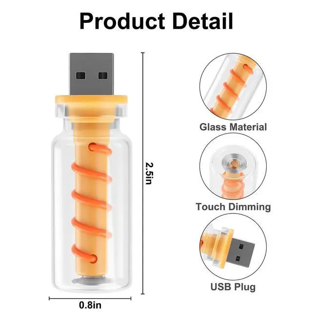Alt view image 5 of 6 - USB Light for Car, Touch Dimmable Retro Interior Lamp LED Ambient Lighting, Portable Mini Glass Bottle LED Bulb Night Light for Vehicle Bedroom Hallway Camping Holiday Decoration (Red)