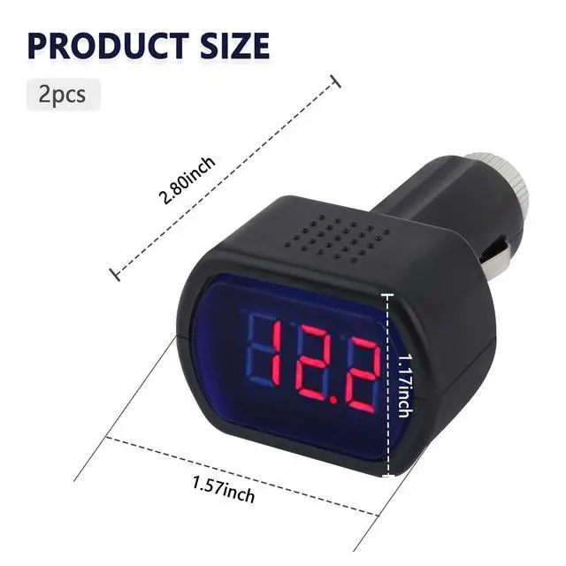 Alt view image 2 of 7 - Car LED Cigarette Lighter Voltage Meter,Digital Display Car Battery Monitor 12V,Universal Electric Battery Voltage Meter Car Accessories for Most Cars Trucks SUVs Motorcycles (2PCS)