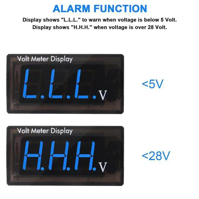 Alt view image 4 of 7 - 2PCS DC 5-28V Car Digital Voltmeter 12V Voltage Meter Car Audio Gauge LED Display 12V Meter Waterproof Voltage Gauge Meter for Car Motorcycle (Blue Display)