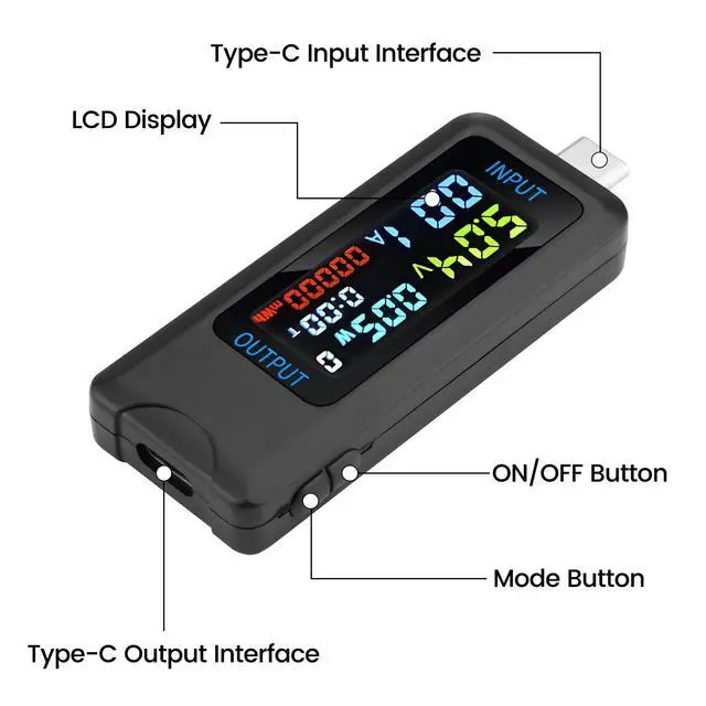 Alt view image 3 of 6 - Type-C Tester Multi-Functional Digital Meter DC 4.5-36V 0-8A Current Voltage Meter Power Capacity Tester Supports Multiple Fast Charging Protocols