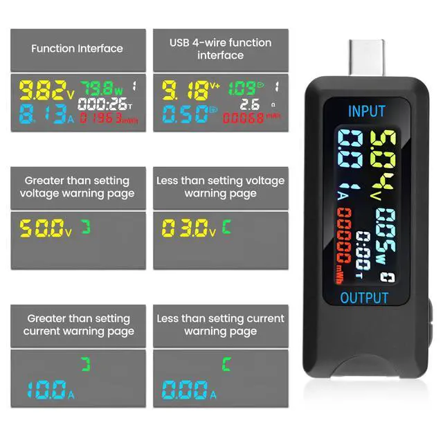 Alt view image 4 of 6 - Type-C Tester Multi-Functional Digital Meter DC 4.5-36V 0-8A Current Voltage Meter Power Capacity Tester Supports Multiple Fast Charging Protocols