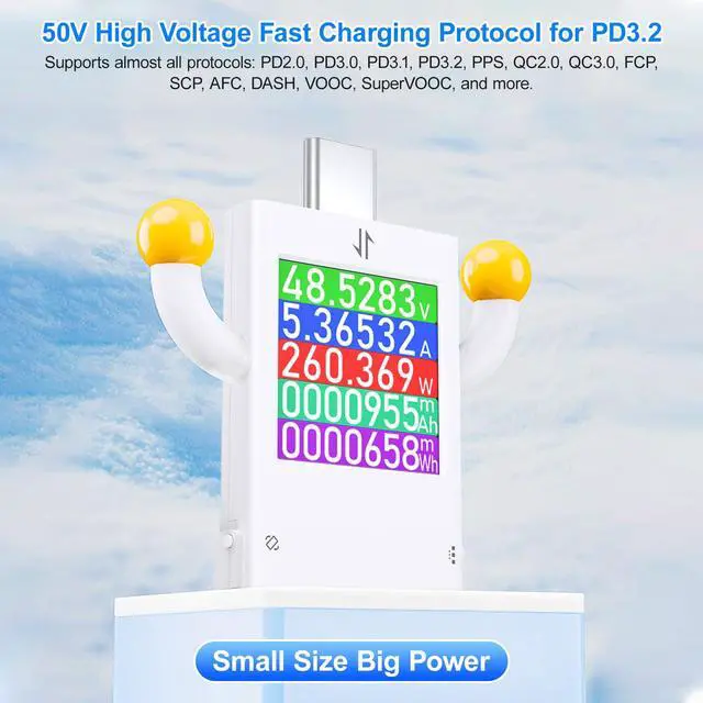 Alt view image 4 of 7 - USB C Tester, 4-50V 0-12A 600W 6-Digit High Precision Power Meter Type-C PD Multimeter Tester, Voltage and Current, PD3.2 QC VOOC Fast Charge Protocol Detector for Phone Laptop Power Bank