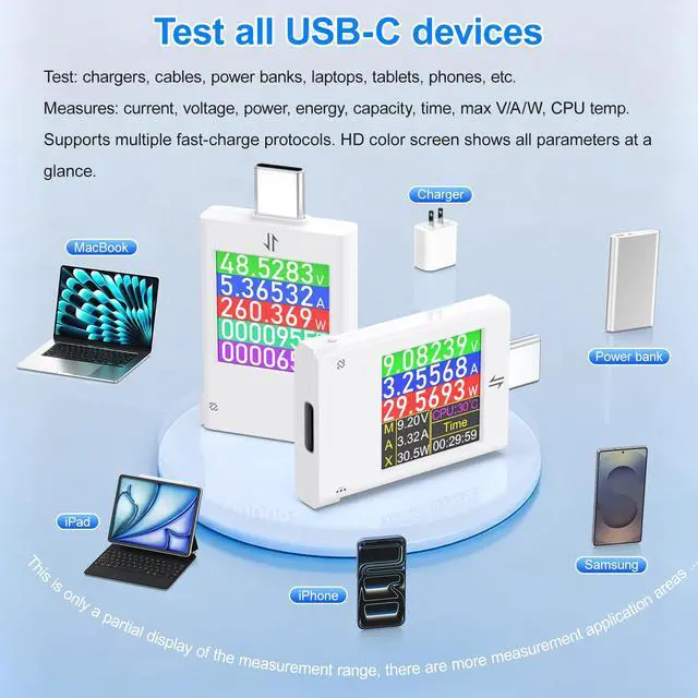 Alt view image 5 of 7 - USB C Tester, 4-50V 0-12A 600W 6-Digit High Precision Power Meter Type-C PD Multimeter Tester, Voltage and Current, PD3.2 QC VOOC Fast Charge Protocol Detector for Phone Laptop Power Bank