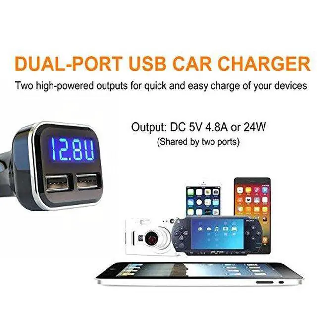 Alt view image 2 of 7 - 4.8A 24W Dual USB Car Charger Volt Meter Car Battery Monitor with LED Voltage & Amps Display, Cigarette Lighter Adapter, USB Cigarette Lighter Adapter, Compatible for iPhone 15/15 Pro Max