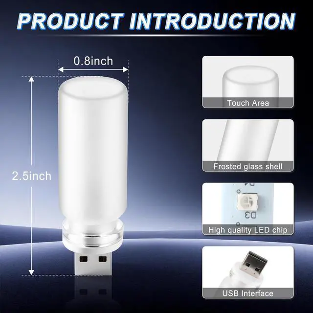 Alt view image 4 of 7 - Car Interior USB LED Night Light, Touchable Dimming with 13 Modes of Car Ambient Lighting Kit, Frosted Glass Bottle Lamp, Car Interior Accessories Suitable for Most Vehicles, Pack of 1