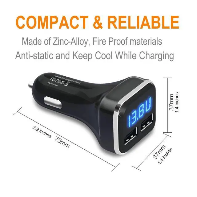 Alt view image 4 of 7 - 4.8A 24W Dual USB Car Charger Volt Meter Car Battery Monitor with LED Voltage & Amps Display, Cigarette Lighter Adapter, USB Cigarette Lighter Adapter, Compatible for iPhone 15/15 Pro Max