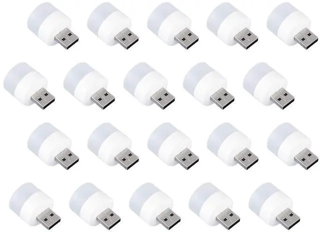Main image of 20X Mini USB LED Night Light Lamp, Portable Lighting Bulb for Auto Car, Bedroom, Nursery, Bathroom (10X White & 10X Warm)