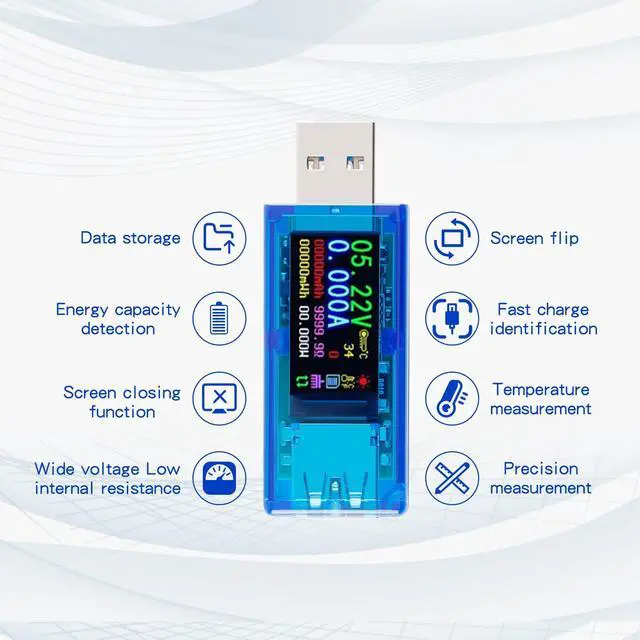 Alt view image 2 of 7 - AT34 Battery Tester USB 3.0 Voltage Tester IPS Color Display 3.7-30V Voltage Meter 0-4A AMP Meter Multifunctional Multimeter Support Charging Power Test for Multiple Devices with Shell