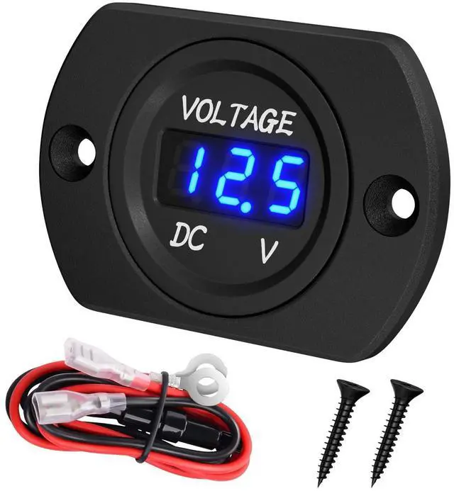 Main image of Battery Voltage Meter Waterproof DC 12V 24V LED Voltmeter Panel 12 Volt 24 Volt 36 Volt Battery Monitor with Blue Light Round Digital Voltage Display for Marine Boat Car Automotive Motorcycle