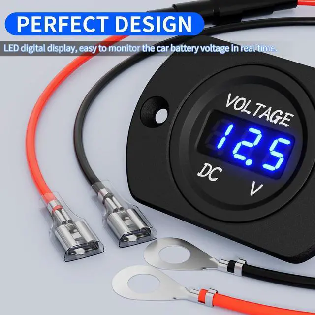 Alt view image 3 of 6 - Battery Voltage Meter Waterproof DC 12V 24V LED Voltmeter Panel 12 Volt 24 Volt 36 Volt Battery Monitor with Blue Light Round Digital Voltage Display for Marine Boat Car Automotive Motorcycle