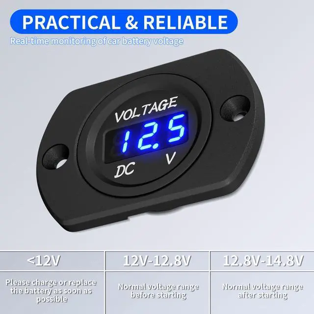 Alt view image 5 of 6 - Battery Voltage Meter Waterproof DC 12V 24V LED Voltmeter Panel 12 Volt 24 Volt 36 Volt Battery Monitor with Blue Light Round Digital Voltage Display for Marine Boat Car Automotive Motorcycle