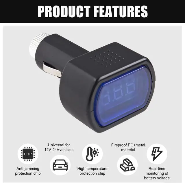 Alt view image 5 of 6 - Car LED Digital Voltmeter, DC 12V 24V Cigarette Lighter Voltage Meter, Digital Battery Voltage Gauge Monitor, Universal Auto Electric Volt Display Accessories for Car Truck (1PC)