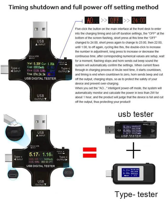 Alt view image 4 of 6 - USB C Tester, 2 in 1 Type C USB Tester Color Screen IPS Digital Multimeter,Voltage,Current,Power,Resistance,Temperature,Capacity Detector,with Clip Cable Support PD2.0/PD3.0,QC2.0/QC3.0,BC1.2
