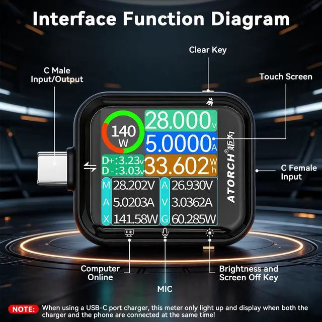 Alt view image 2 of 7 - T3 USB C Tester, Digital Power Meter, 4.5-50V Voltmeter Ammeter with 2.5D Touch Screen, PD QC VOOC Fast Charging Protocol Detector, Bluetooth Data Transfer & Power Ripple Tester-Black
