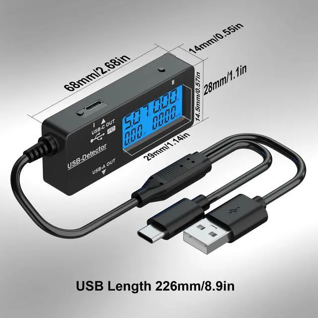 Alt view image 4 of 4 - Variable Backlight USB Tester, LCD Display USB C & A Multi Meter, Voltmeter Amp Power Meter Battery Capacity Tester Internal Resistance Battery Level Indicator for Laptop Tablet Phone Power Bank