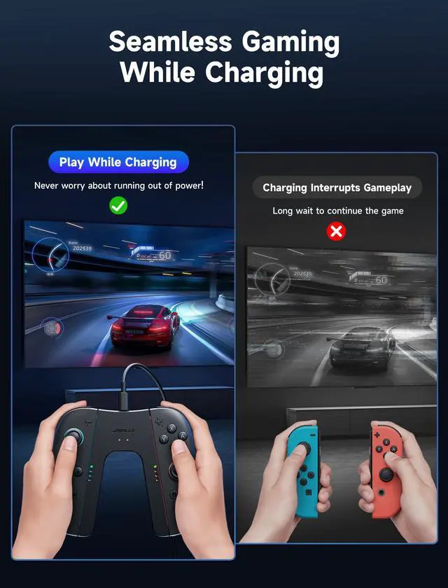 Alt view image 3 of 7 - Switch 2 Charging Grip for Nintendo Switch 2, Magnetic Grip Controller Compatible with Switch 2 JoyPads, Play While Charging with LED Indicator& 1.5m/4.9ft Charger Cable-Black