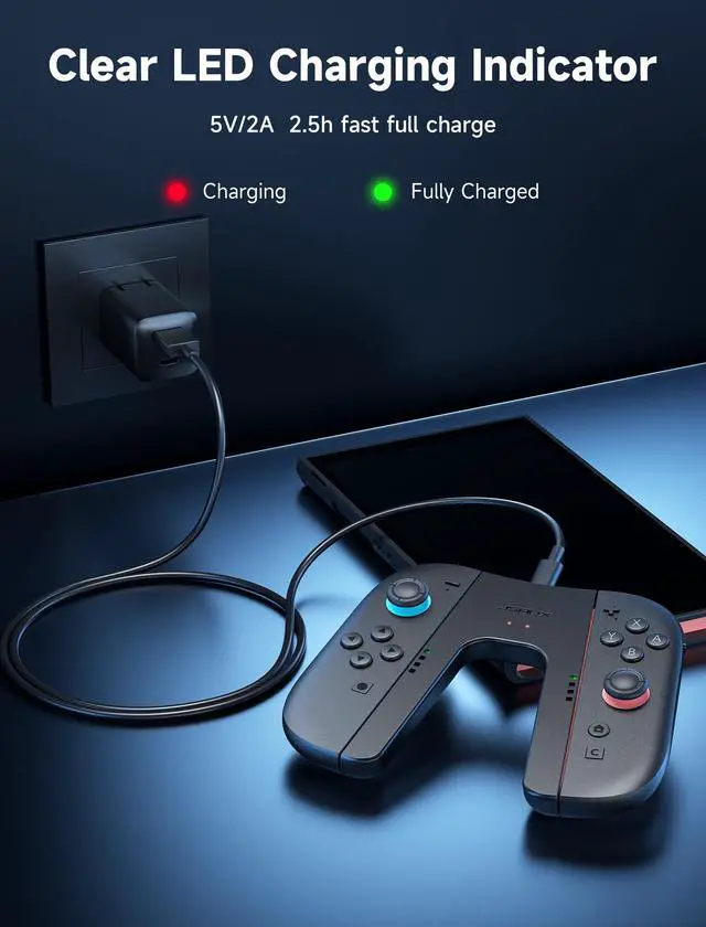Alt view image 4 of 7 - Switch 2 Charging Grip for Nintendo Switch 2, Magnetic Grip Controller Compatible with Switch 2 JoyPads, Play While Charging with LED Indicator& 1.5m/4.9ft Charger Cable-Black