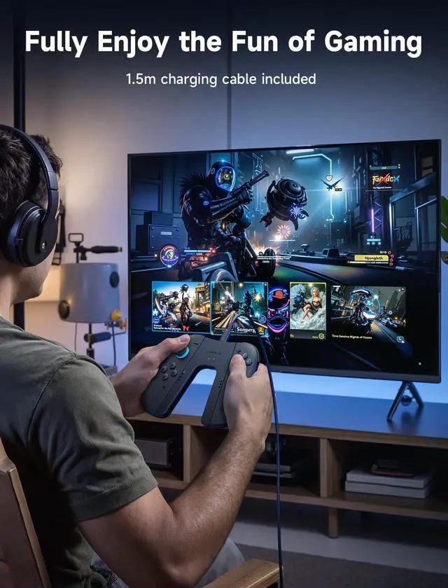 Alt view image 6 of 7 - Switch 2 Charging Grip for Nintendo Switch 2, Magnetic Grip Controller Compatible with Switch 2 JoyPads, Play While Charging with LED Indicator& 1.5m/4.9ft Charger Cable-Black