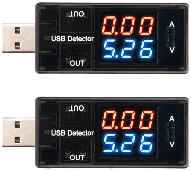 Main image of 2Pcs USB Tester USB Power Meter, DC Digital Voltage & Current Meter with Blue & Red Display Multi-Function USB Voltmeter Ammeter for USB-C Tester, USB Port Tester, DC Power Meter