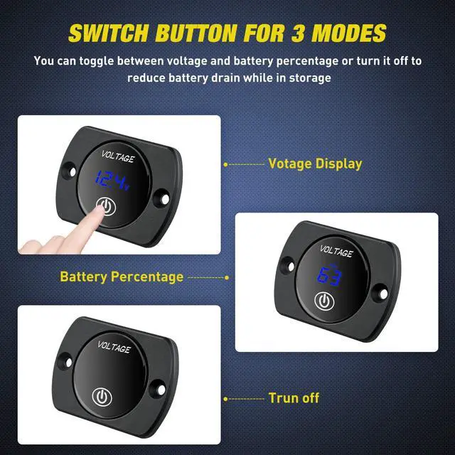 Alt view image 2 of 7 - 12V LED Display Voltmeter with Touch Switch Digital Voltage Gauge Panel Meter Waterproof Battery Monitor Board 8-48V for Marine Boat Car Automotive Motorcycle Golf Cart