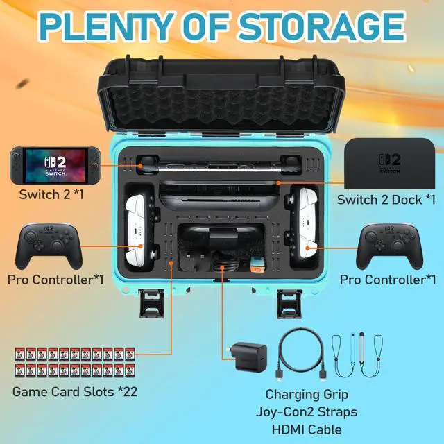 Alt view image 2 of 7 - Travel Hard Carrying Case for Switch 2: Deluxe Travel Cases, All In One Carrying Case for Nintendo Switch 2 Console, Pro Controller X 2, Dock, Joy-Con Grip, Power Adapter, 22 Games & Other Accessories