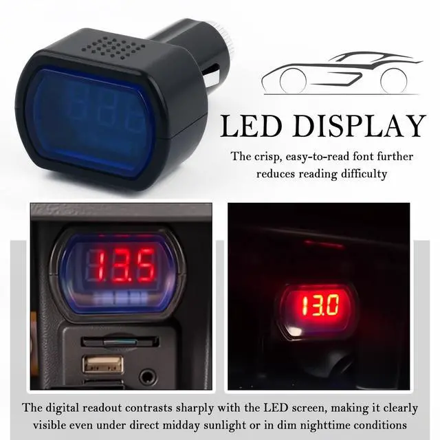 Alt view image 5 of 7 - Car Cigarette Lighter Voltage Meter with LED Digital Display,Mini Car Voltage Meter for Monitoring Vehicle Battery Voltages Status,24V/12V Socket Voltmeter as Battery Voltages Meters