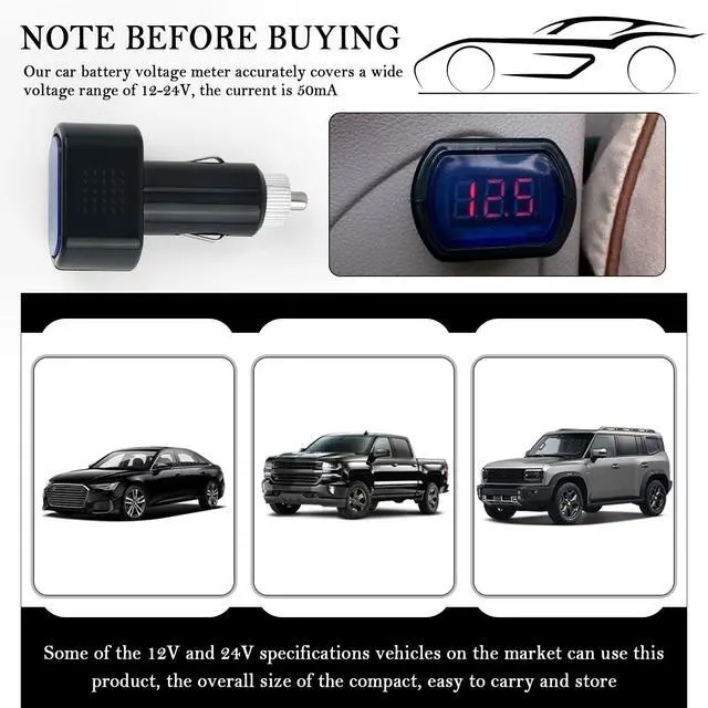 Alt view image 6 of 7 - Car Cigarette Lighter Voltage Meter with LED Digital Display,Mini Car Voltage Meter for Monitoring Vehicle Battery Voltages Status,24V/12V Socket Voltmeter as Battery Voltages Meters