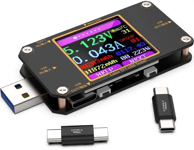 Main image of USB Tester Meter USB C Voltage Tester, 2-in-1 Digital USB Current Watt Multimeter, PD Battery Power Capacity Ammeter Voltmeter with Type C Connector