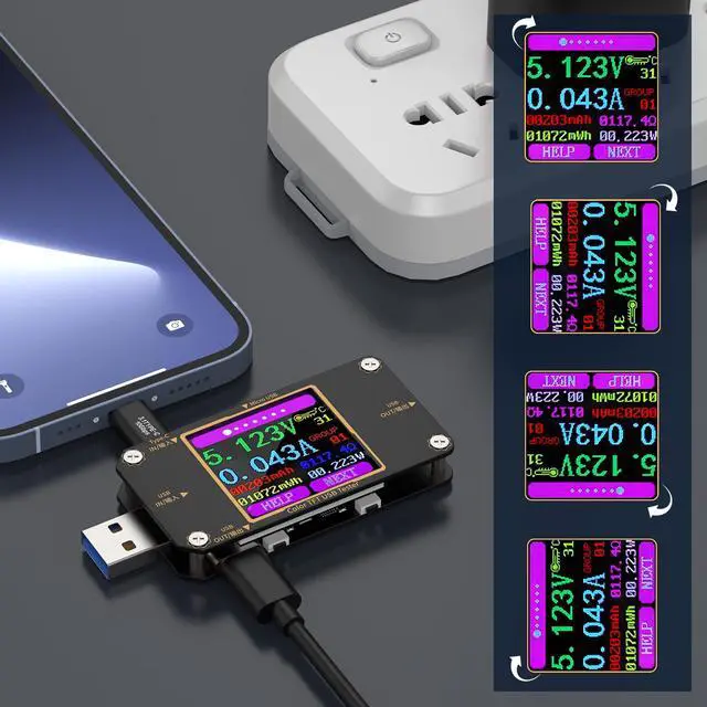 Alt view image 5 of 7 - USB Tester Meter USB C Voltage Tester, 2-in-1 Digital USB Current Watt Multimeter, PD Battery Power Capacity Ammeter Voltmeter with Type C Connector