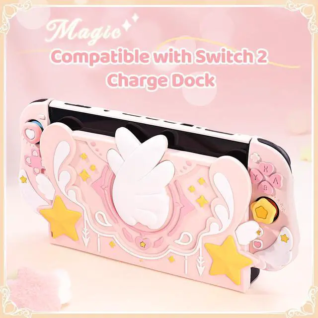 Alt view image 2 of 7 - Soft Silicone Faceplate Cover Compatible with Nintendo Switch 2 Charging Dock , Star Wings Series Soft Faceplate Protector - Anti-Scratch Dock Cover with Precise Cutouts (Pink)
