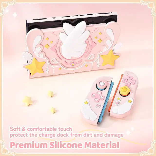 Alt view image 3 of 7 - Soft Silicone Faceplate Cover Compatible with Nintendo Switch 2 Charging Dock , Star Wings Series Soft Faceplate Protector - Anti-Scratch Dock Cover with Precise Cutouts (Pink)